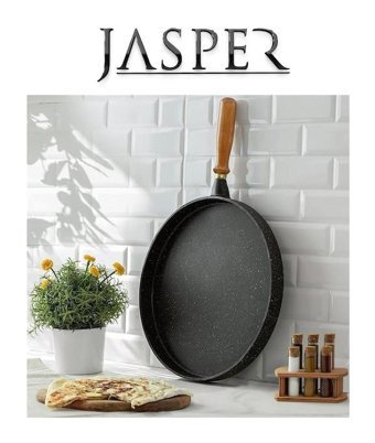 Jasper Ahşap Saplı Granit 32 cm Gözleme Tava Siyah