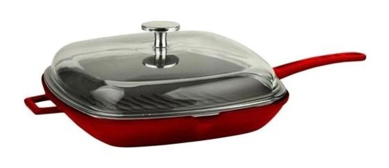 Lava Kare Kapaklı Metal Saplı Döküm 26x26 cm Grill Tava Kırmızı