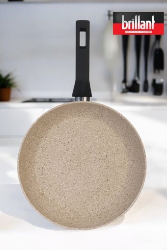 Brillant Lüks Plastik Saplı Alüminyum 24 cm Düz Tava Krem