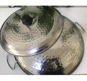 Üzüm Çelik Kapaklı Metal Saplı Paslanmaz Krom 40 cm Saç Tava Gri