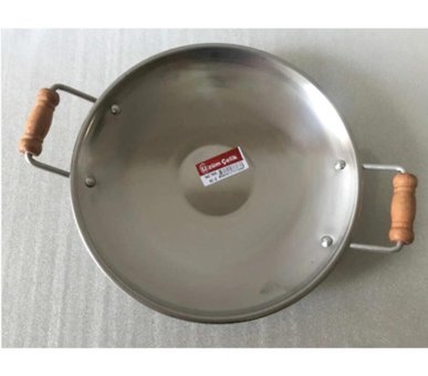 Üzüm Çelik No:4 Ahşap Saplı Çelik 45 cm Saç Tava Gri