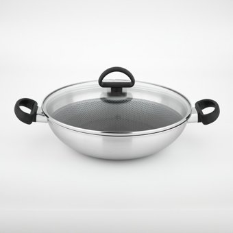 Carl Schmidt Sohn Premıum Plastik Saplı Paslanmaz Çelik 36 cm Wok Tava Gri