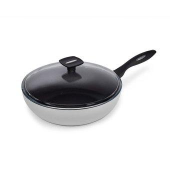 Moneta Mammola Kapaklı Plastik Saplı Çelik 30 cm Wok Tava Gri