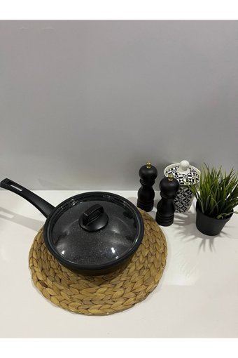 Falez Black Line Kapaklı Plastik Saplı Alüminyum 24 cm Düz Tava Siyah