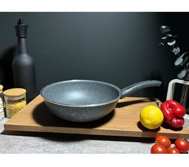 Bena Life Plastik Saplı Alüminyum 24 cm Wok Tava Gri