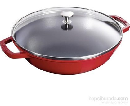 Zwilling Kapaklı Plastik Saplı Döküm 30 cm Düz Tava Kırmızı