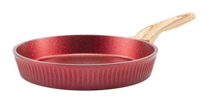 Febern Premium Ahşap Saplı Alüminyum Döküm 26 cm Düz Tava Kırmızı