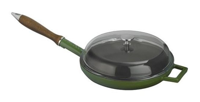 Lava Kapaklı Ahşap Saplı Döküm 24 cm Kızartma Tava Yeşil