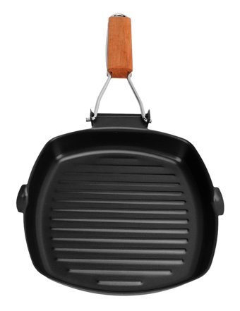 Haofy Ahşap Saplı Demir Döküm 20 cm Grill Tava Siyah