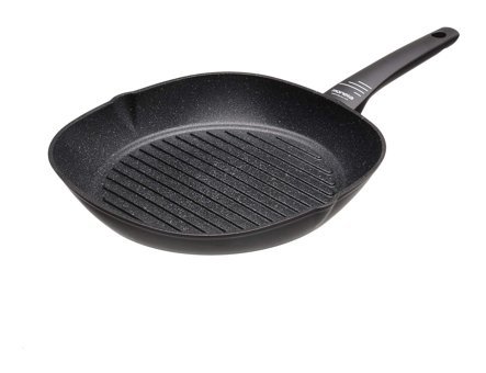 Bistecchiera Antiaderente Pietra Induzione Zeus Plastik Saplı Alüminyum 28 cm Grill Tava Siyah