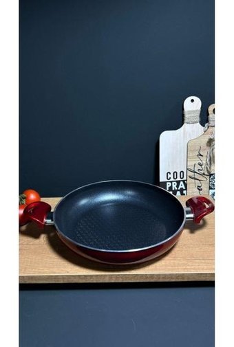 Bena Life Plastik Kulplu Seramik 24 cm Düz Tava Kırmızı