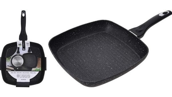 Excellent Houseware 309180280 Plastik Saplı Alüminyum 28 cm Grill Tava Siyah