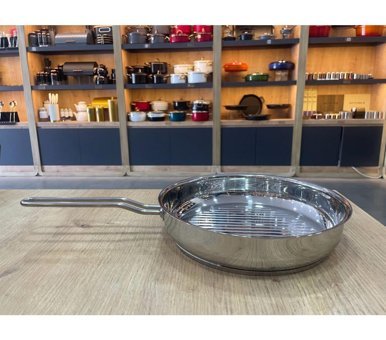 Davet Çelik Saplı Paslanmaz Çelik 24 cm Grill Tava Gri