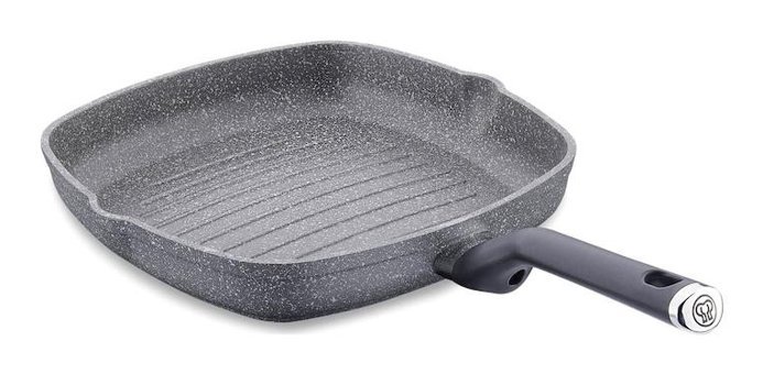 Korkmaz Palma Kare Plastik Saplı Granit 28x28 cm Grill Tava Gri