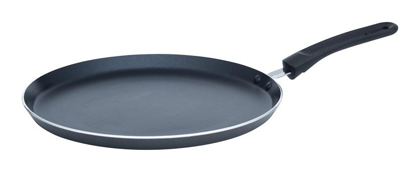 Kıchouse 3535-337 Plastik Saplı Paslanmaz Çelik 28 cm Krep Tava Siyah