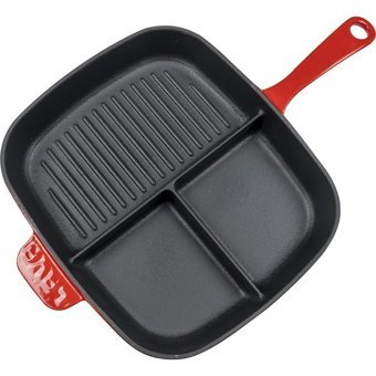 Lava 3 Bölmeli Döküm 26x30 cm Grill Tava Kırmızı