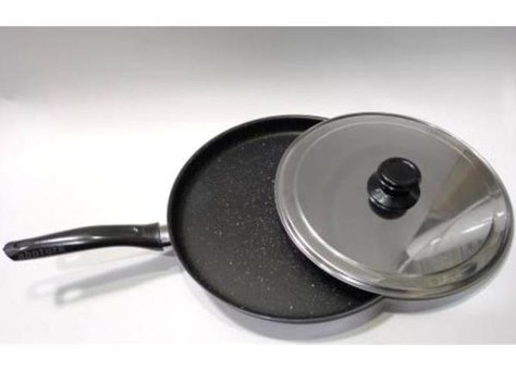 Abntürk Kapaklı Plastik Saplı Granit 29 cm Balık - Gözleme Tava Metalik