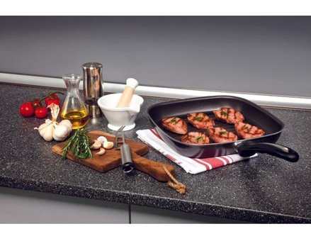 Cem Pratiko Plastik Saplı Alüminyum 28 cm Grill Tava Gri