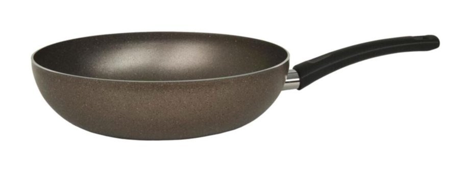 Mehtap Kuvars Plastik Saplı Granit 24 cm Wok Tava Siyah