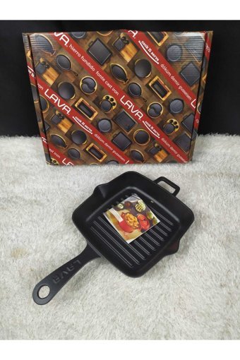 Lava Kare Demir Saplı Döküm 20x20 cm Grill Tava Siyah