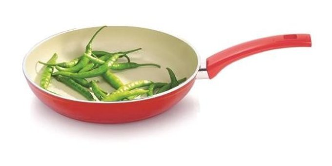 Essenso Ecotouch Napoli Plastik Saplı Alüminyum 24 cm Düz Tava Kırmızı