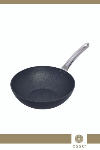 Esse Metal Saplı Granit 26 cm Wok Tava Gri-Siyah