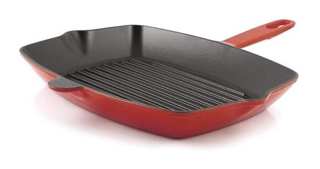 Silver Dikdörtgen Döküm Saplı Döküm 26x32 cm Grill Tava Kırmızı