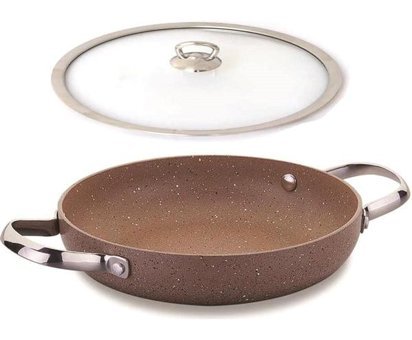 Korkmaz Kapaklı Çelik Saplı Granit 18 cm Sahan Tava Krem