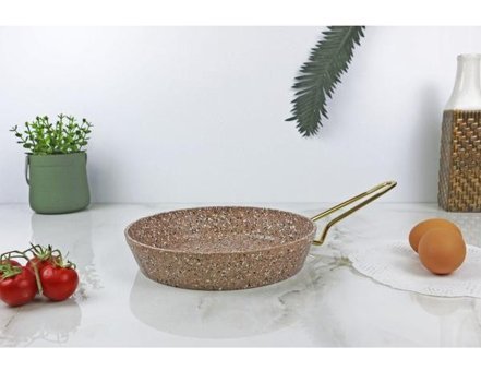 Evita Eco Metal Saplı Granit 22 cm Düz Tava Kahverengi
