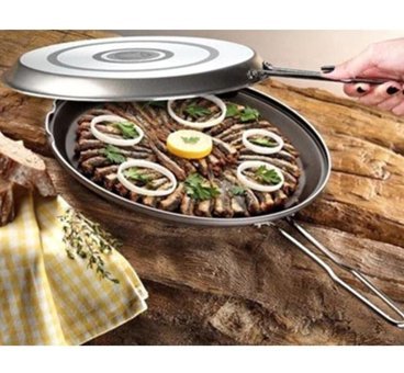 Cem Metal Saplı Granit 32 cm Balık - Börek Tava Gri