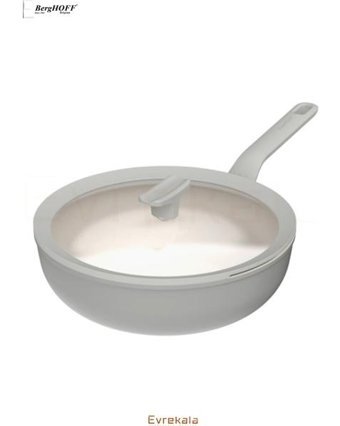 Berghoff Kapaklı Plastik Saplı Alüminyum 28 cm Wok Tava Gri
