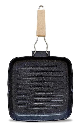 Gülsan Kare Ahşap Saplı Döküm 28x28 cm Grill Tava Siyah