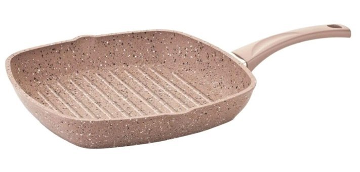O.M.S Plastik Saplı Granit 28x28 cm Grill Tava Krem