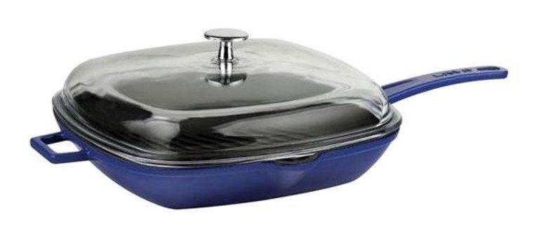 Lava Kare Kapaklı Metal Saplı Döküm 26x26 cm Grill Tava Lacivert