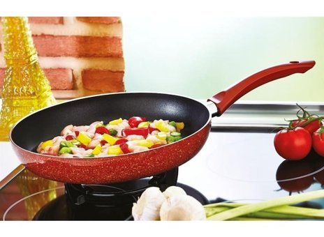 Kahramanlar No:24 Plastik Saplı Emaye Döküm 24 cm Düz Tava Kırmızı