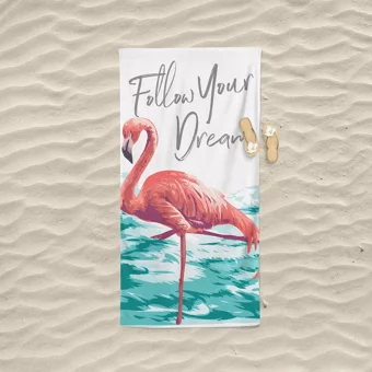 Pastel Flamingo Pamuklu Plaj Havlusu Krem Pudra