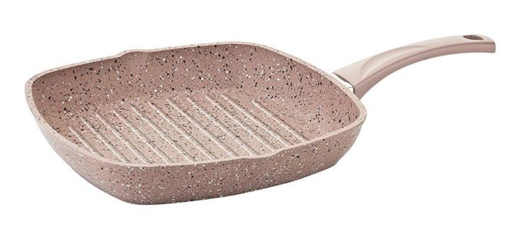 O.M.S Plastik Saplı Granit 28 cm Grill Tava Krem