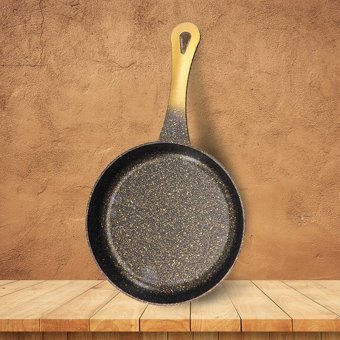 Nehir Döküm Saplı Alüminyum Döküm 22 cm Düz Tava Altın-Siyah