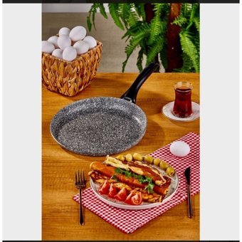 Lees Home Plastik Saplı Granit 28 cm Düz Tava Gri