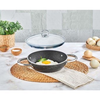 Kahramanlar Kapaklı Çelik Saplı Granit 24 cm Sahan Tava Gri