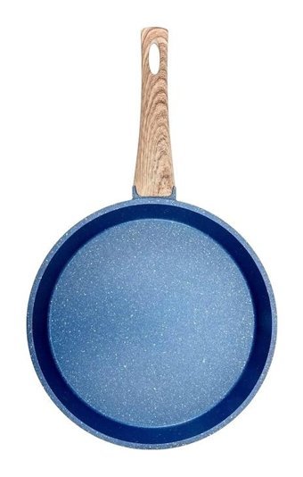 Febern Premium Ahşap Saplı Alüminyum Döküm 28 cm Düz Tava Mavi