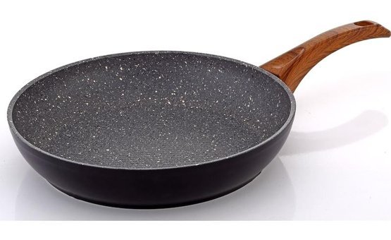 Bonera Vogue Ahşap Saplı Alüminyum 28 cm Düz Tava Siyah
