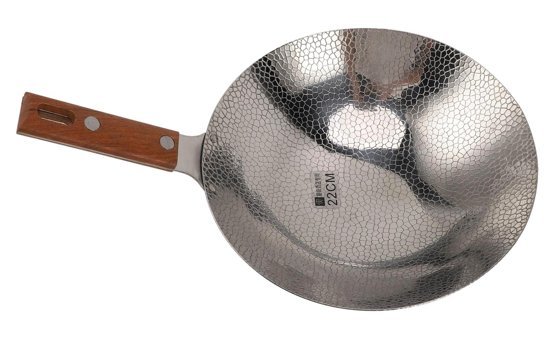 Pssopp Ahşap Saplı Paslanmaz Çelik 22 cm Wok Tava Gri