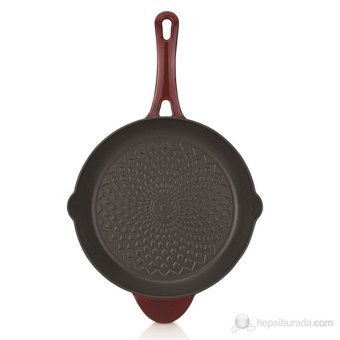 Essenso Majolica Döküm Saplı Demir Döküm 25 cm Grill Tava Kırmızı
