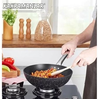 Kahramanlar Kah 3171 Çelik Saplı Emaye Döküm 28 cm Wok Tava Siyah