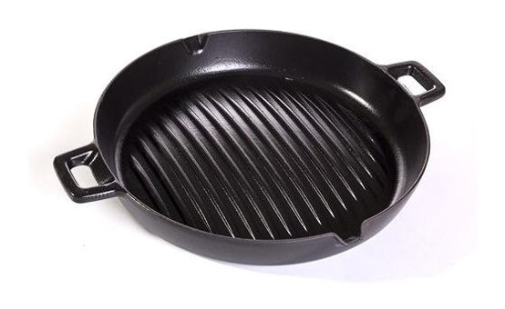 Essenso Bombe Döküm Saplı Demir Döküm 30 cm Grill Tava Siyah