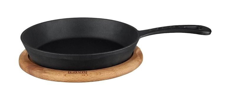 Lava Ahşap Altlıklı Döküm 20 cm Kızartma Tava Siyah