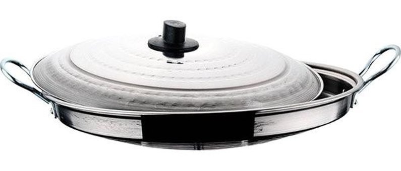 Üzüm Çelik Kapaklı Metal Saplı Paslanmaz Krom 30 cm Kavurma Tava Gri