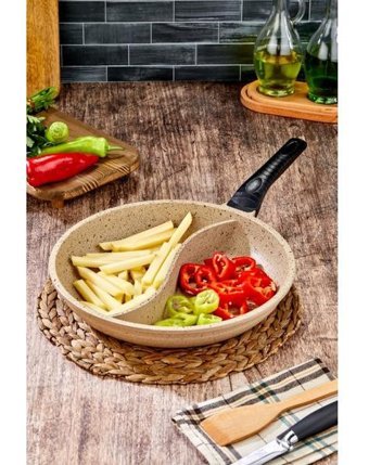 Cooker Lüks Özel Seri Plastik Saplı Döküm 32 cm Düz Tava Krem