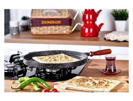 Taç TAC-6343 Ahşap Saplı Alüminyum 34 cm Gözleme Tava Siyah